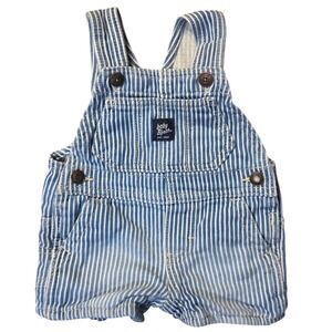 Baby Bgosh Conductor Stripe Denim Overalls Blue White Railroad Shortalls 3M